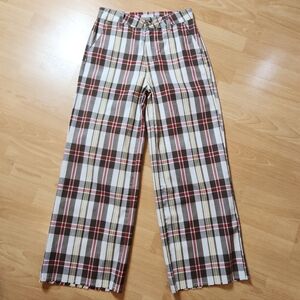 Brixton Victory Wideleg Highrise Crop Brown Plaid Pants Size 25 Cotton Blend
